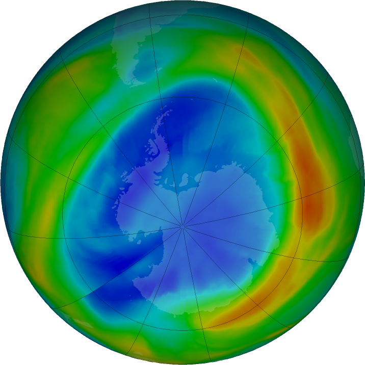 Antarctic ozone map for 24 August 2016